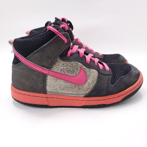 Nike Dunk High 454054-060 Black Pink Grey Glitter Size 9 - Picture 1 of 7